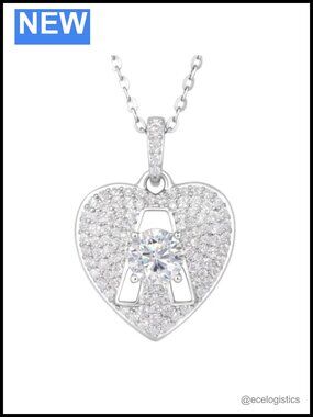 S925 Sterling Silver Moissanite Heart Letter A Pendant Necklace